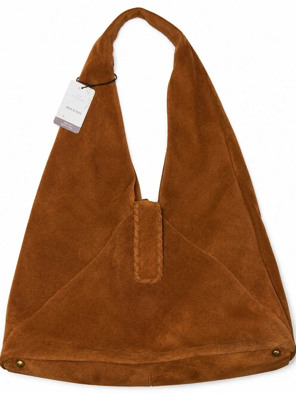 Suede Hobo Bag in Cognac Brown